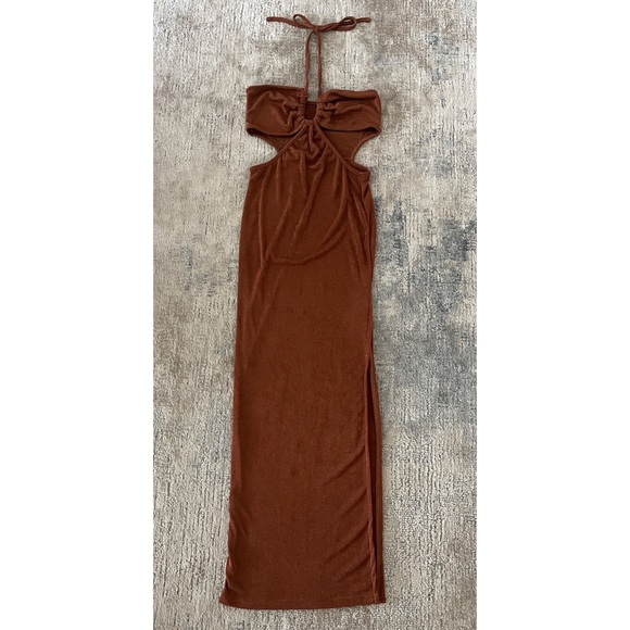Vienna Cut Out Bronze Slit Maxi Semi Sheer - Picture 7 of 15